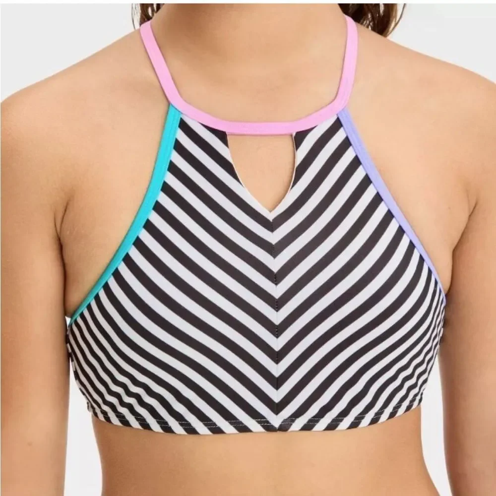 Art Class Striped Swim Tank with Pink Straps, Size YXS (4-5), NWT